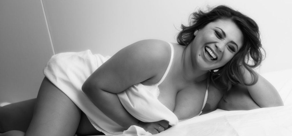 white sheet curvy plus size woman boston boudoir