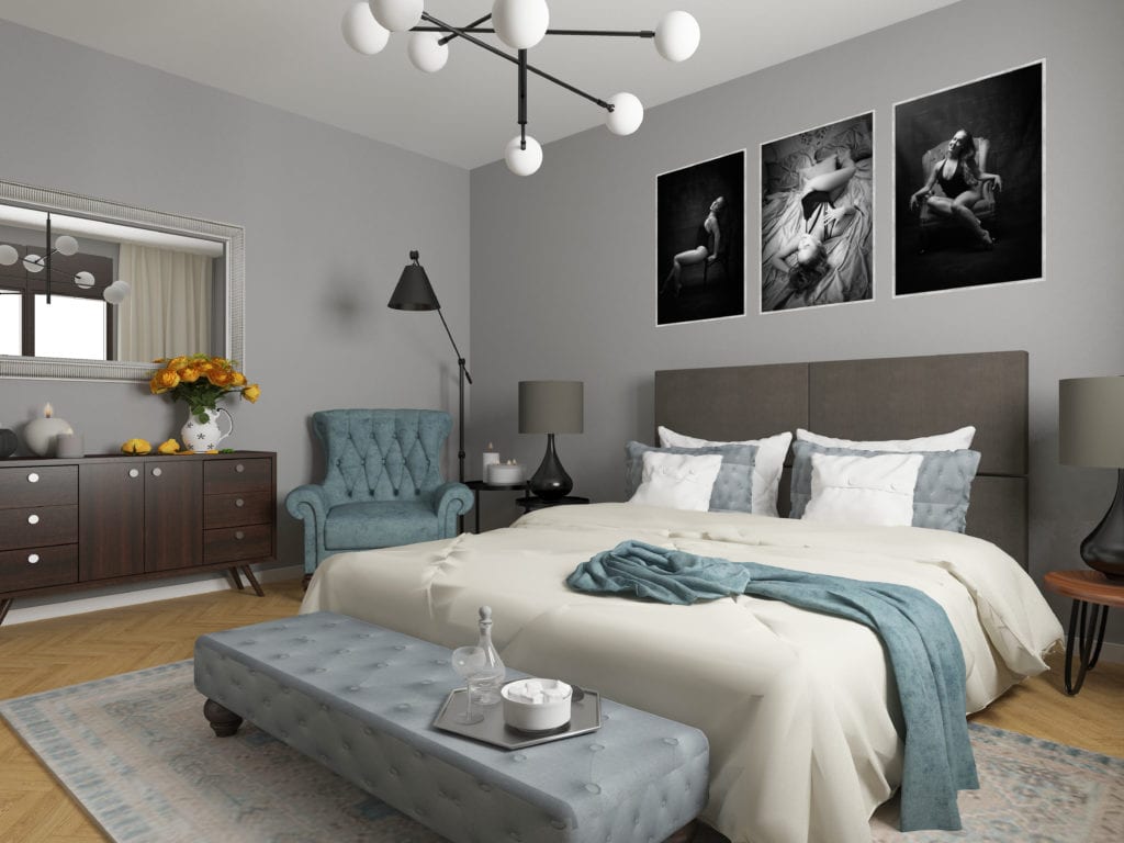 modern bedroom interior, 3d render