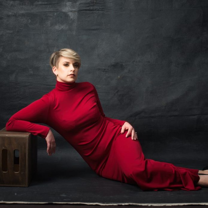 elegant lady in a red dress boston beauty boudoir